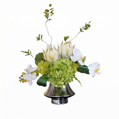Bouquet artificiel vert élégant - Hortensia avec vase