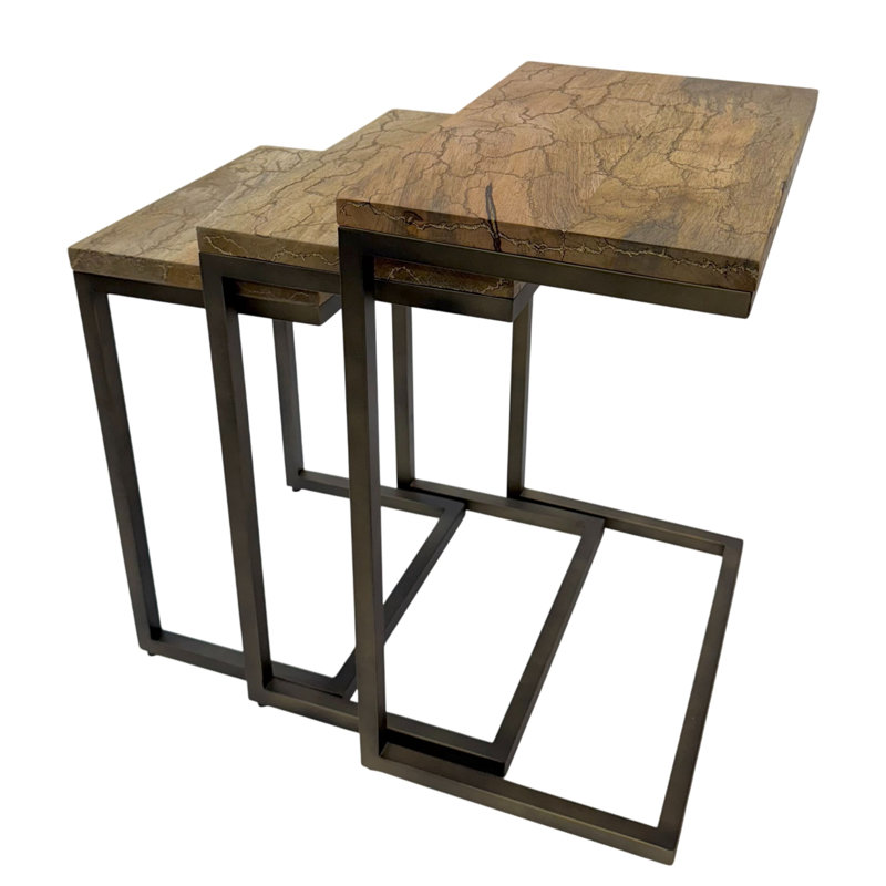 Ensemble de tables gigognes compactes modernes brun P 12 po x l 18 po x H 23,25 po, Bois naturel, Noir