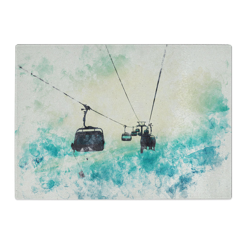 Ski Lift Watercolour Chopping Board, 28.5cm W x 39cm L