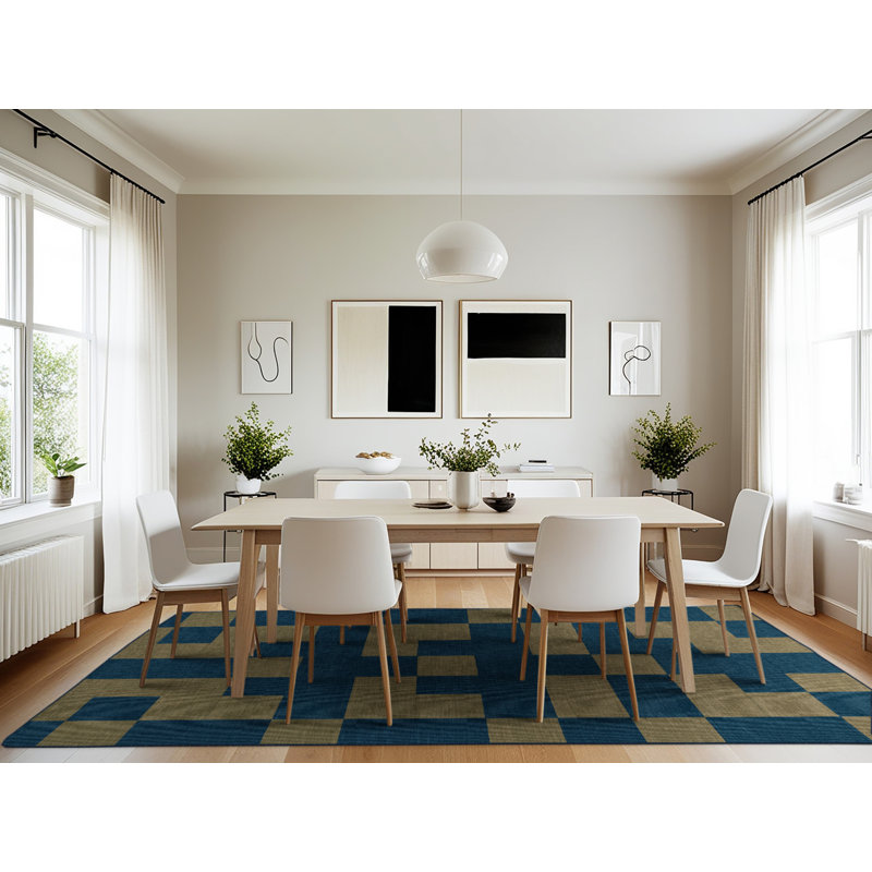 Machine Washable Checkered Blue Area Rug, Rectangle 7' x 10'