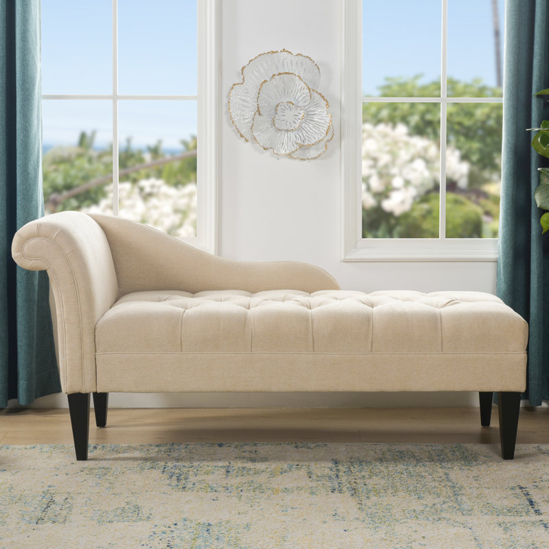 Méridienne capitonnée avec accoudoir gauche Ainara, Beige