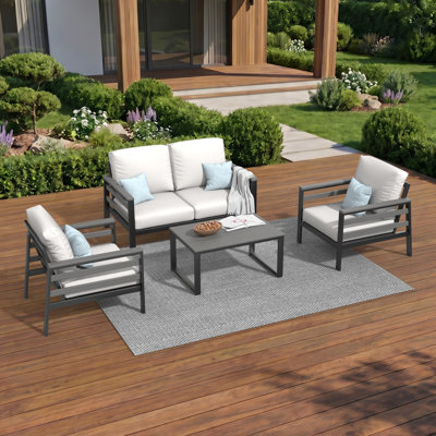 Ensemble de conversation d'extérieur pour 4 personnes avec coussins Sunbrella Townsend