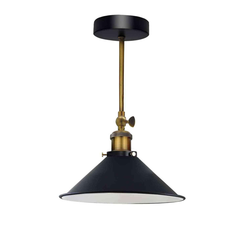 Modern Adjustable Semi Flush Mount Ceiling Light with Cone Shade, Black Inner White
