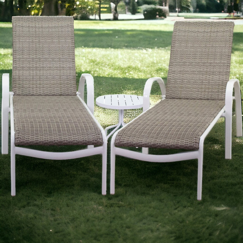 Outdoor Chaise Lounge with Table, Gray, White