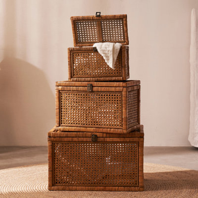 Ascano Nature Rattan Storage Box, Rattan Decorative Storage,Different Size