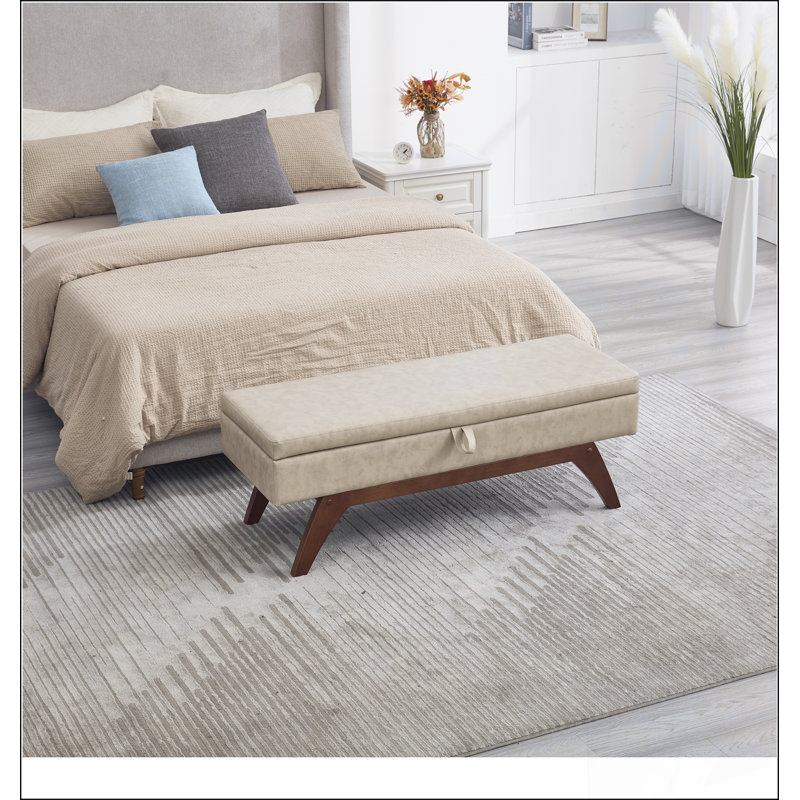 Tissu en laine Teddy, pieds en bois massif pour le pesage massif et tabouret de lit avec fonction de rangement, Gris