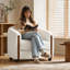 Chaise d'appoint rembourrée avec coussin de siège amovible, fauteuil en molleton avec panneaux latéraux verticaux en bois massif-134383223