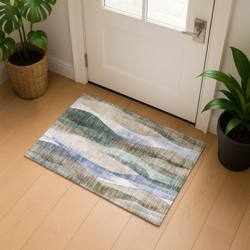 Premium Machine Washable Prado AMF1989 Waves Rug, Rectangle 1'8" x 2'6"