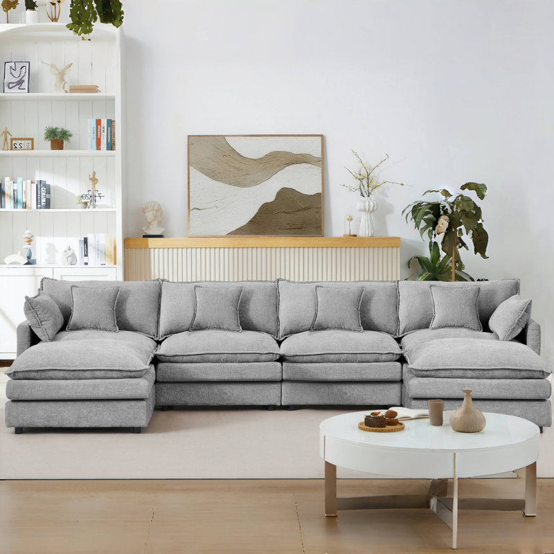 Canapé modulaire moderne en forme de U, chenille confortable et spacieux