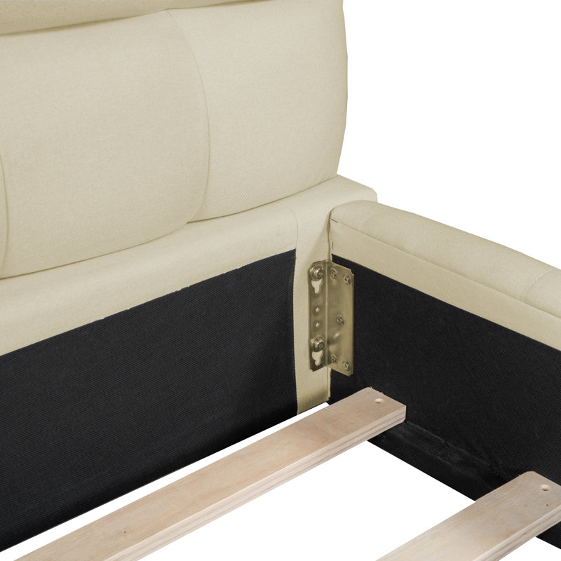 Lit plateforme tapissier avec tissu épais, lit au sol avec structure solide, Beige