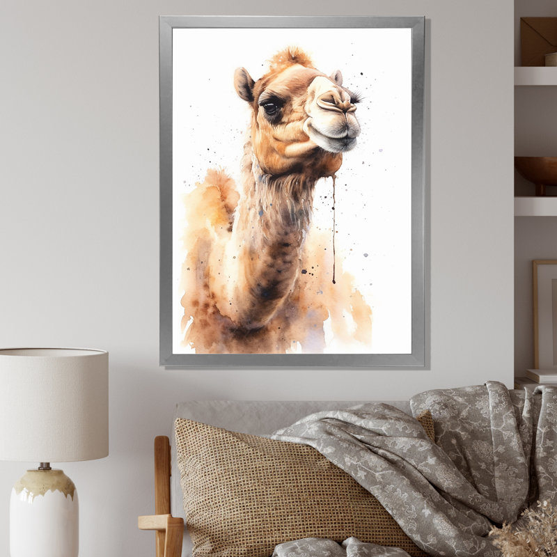 Camel Desert Nomad V sur toile, Cadre simple argenté, H 20 po x l 12 po x P 1 po