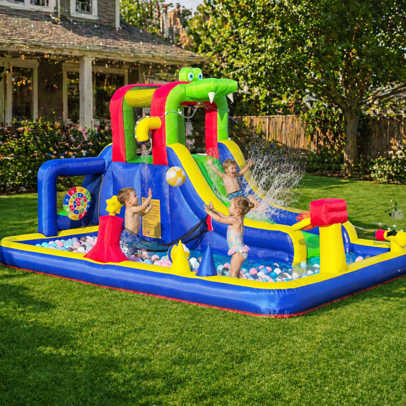 Glissades d'eau gonflables de 15 pi x 8,2 pi avec piscine, mur d'escalade et glissade d'eau