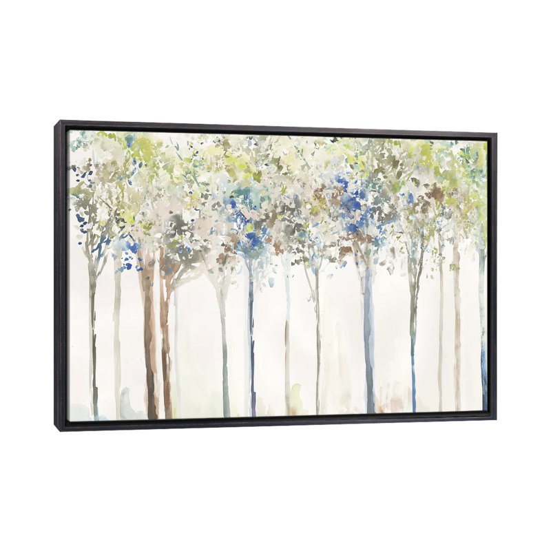"Indigo Ink Trees" par Allison Pearce, reproduction d’art, H 18 po x l 26 po x P 1,5 po, Toile avec cadre noir patiné