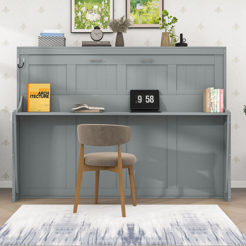 Armoire-lit Mihoko Murphy, Gris, Grand lit