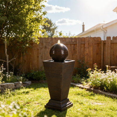 35.5"H Retro Tall Concrete Column Fountain,LED Outdoor Oasis