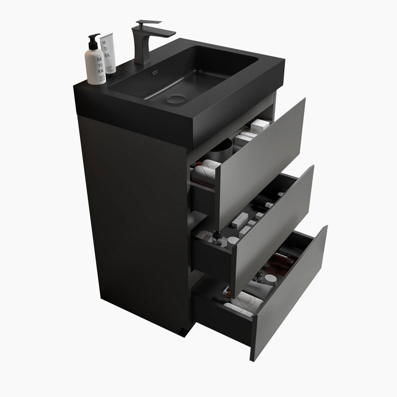 24'' Single Bathroom Vanity with Top, Black, Gray