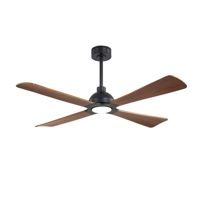 56 In. 4 Solid Wood Blades Indoor Ceiling Fan With Light Kit And Remote Control, Black, Walnut