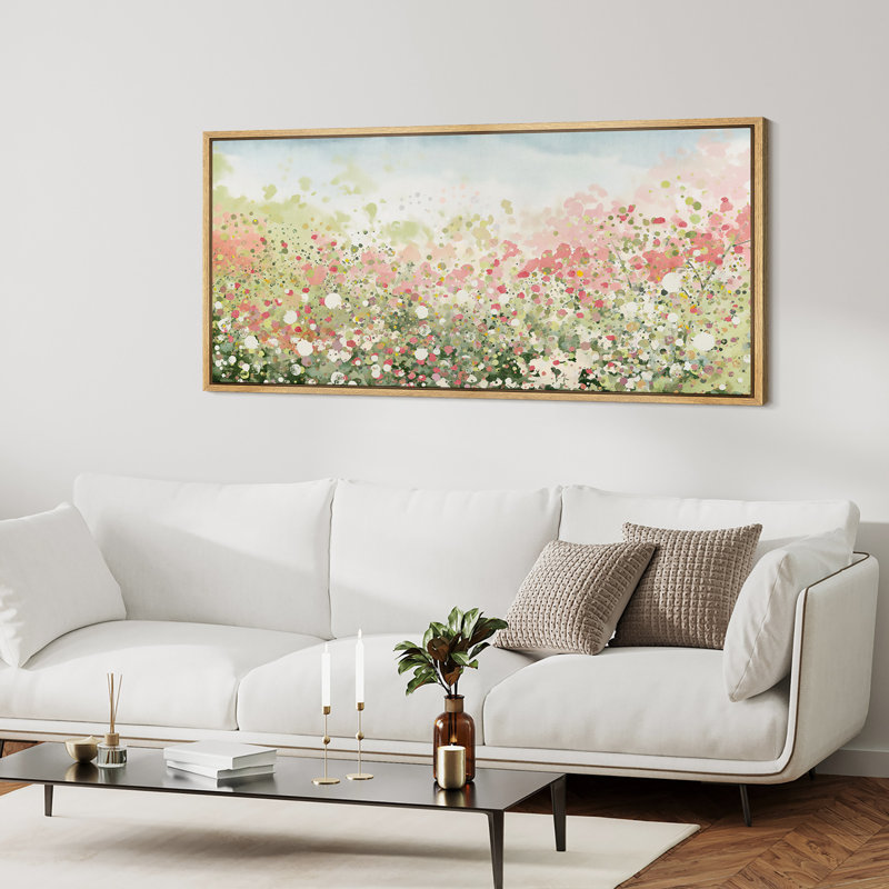 Abstract Pink Green Botanical - Oversized Framed Wall Decorations Canvas Print, 30" H x 60" W, Natural