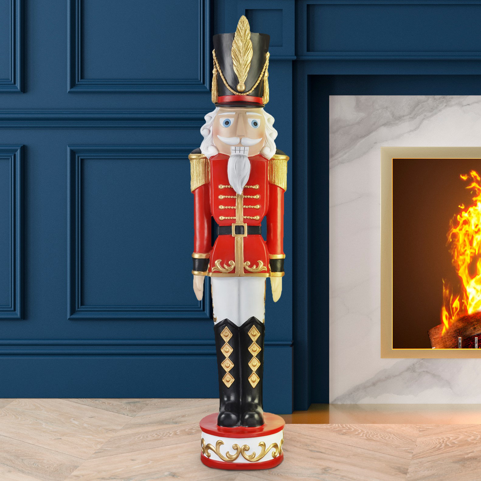 Christmas Nutcracker Figurine, White Red, 37.5" H x 9" W x 7.5" D