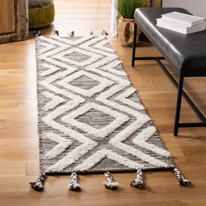 Tapis en laine touffeté à la main Alimatou, Tapis de couloir 2 pi 3 po x 8 pi