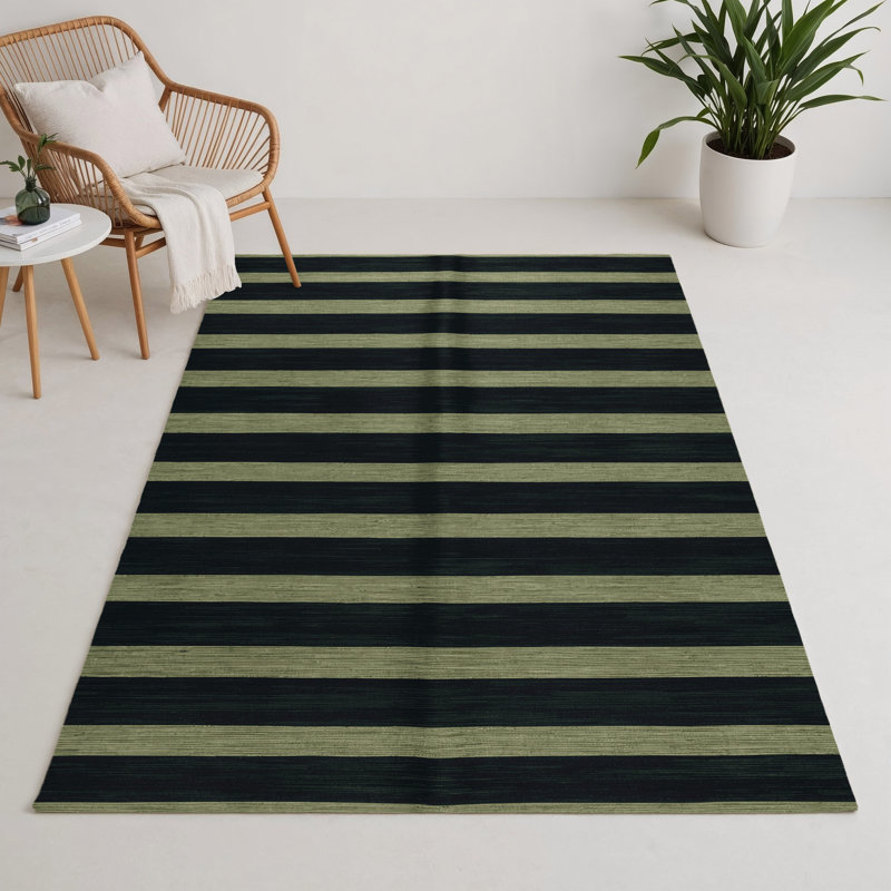 Tapis intérieur / extérieur bleu HorizontalStripes, Rectangle 5 pi x 7 pi