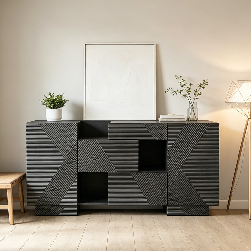 Armoire d'entrée Mid-Century, Gris foncé, H 33,5 po x l 63 po x P 15,7 po