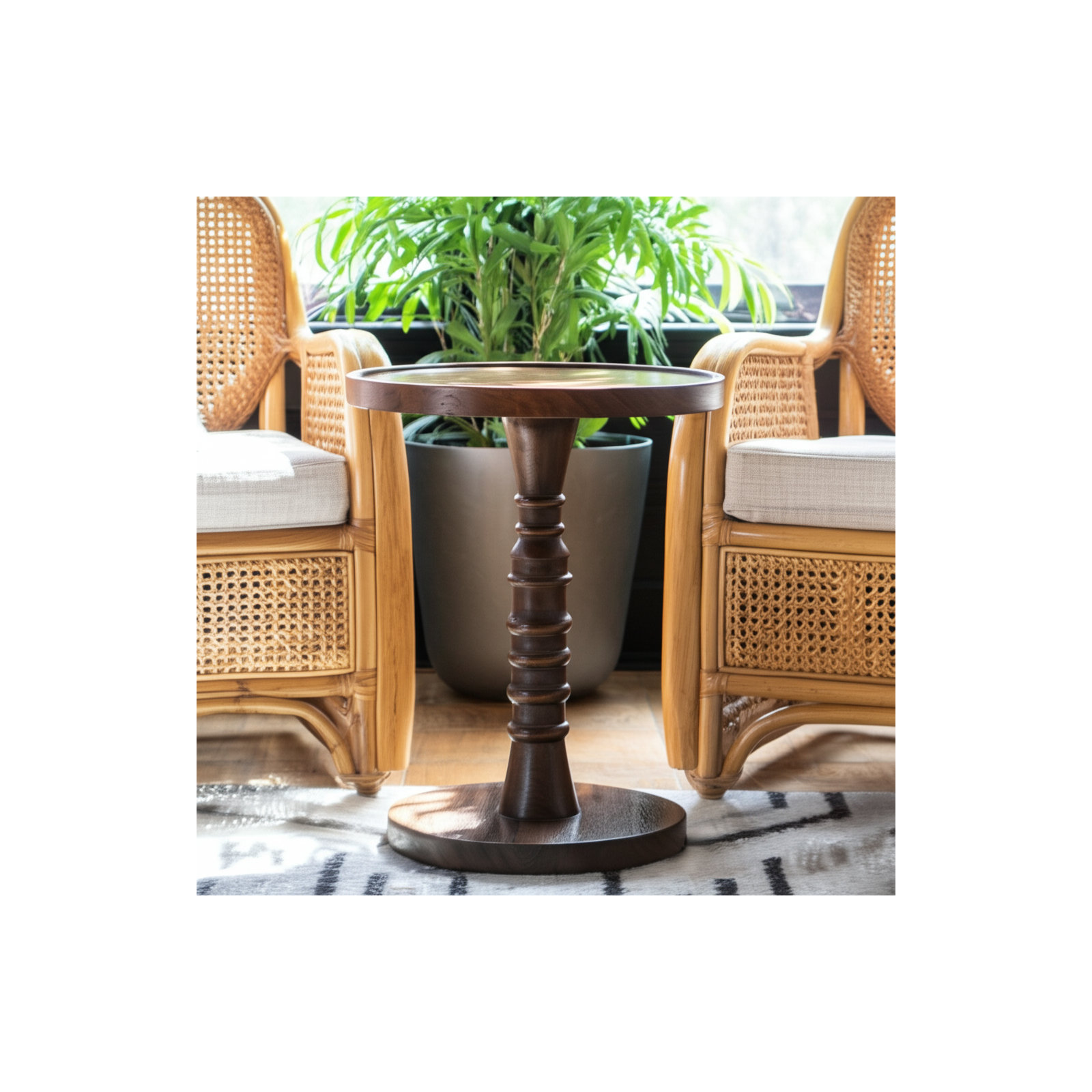 Linda Threaded Drink Table, Natural