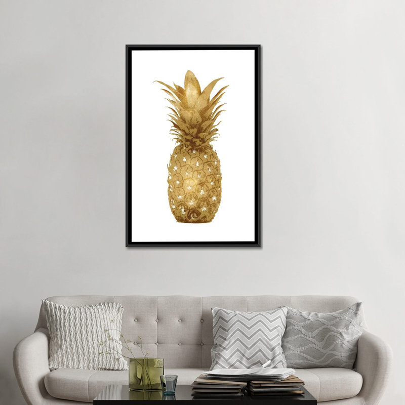 « ananas i », impression sur toile blanc, H 26 po x l 18 po x P 1,5 po, Toile avec cadre noir, Pas de tapis