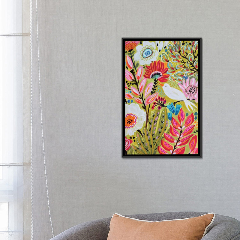«Garden Birds II» - impression sur toile tendue, H 26 po x l 18 po x P 1,5 po, Toile avec cadre noir, Pas de tapis