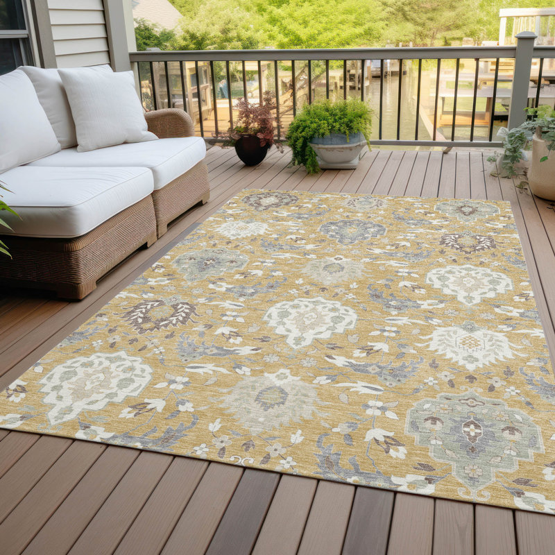 Tapis intérieur / extérieur doré Ilyara , 10 pi x 14 pi