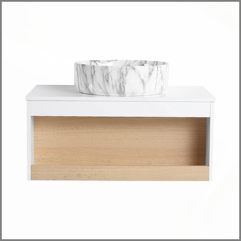 Meuble-lavabo flottant 30 po avec lavabo vasque en marbre veiné gris