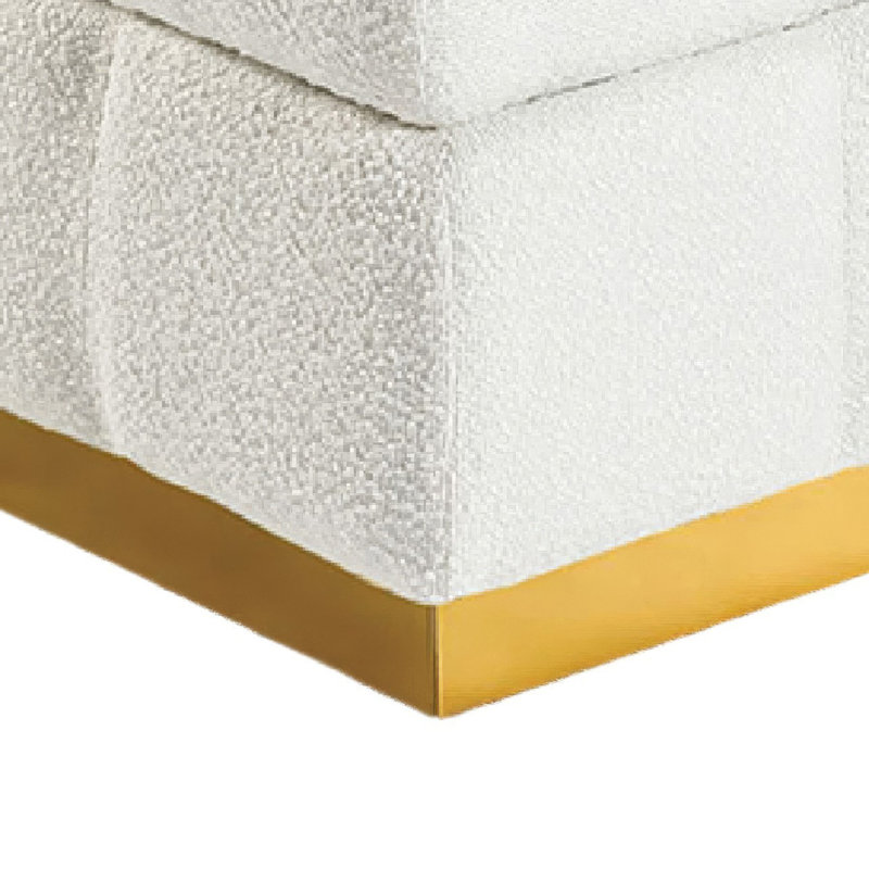 Tabouret Anne avec repose-pieds, base dorée, tissu capitonné beige, Beige