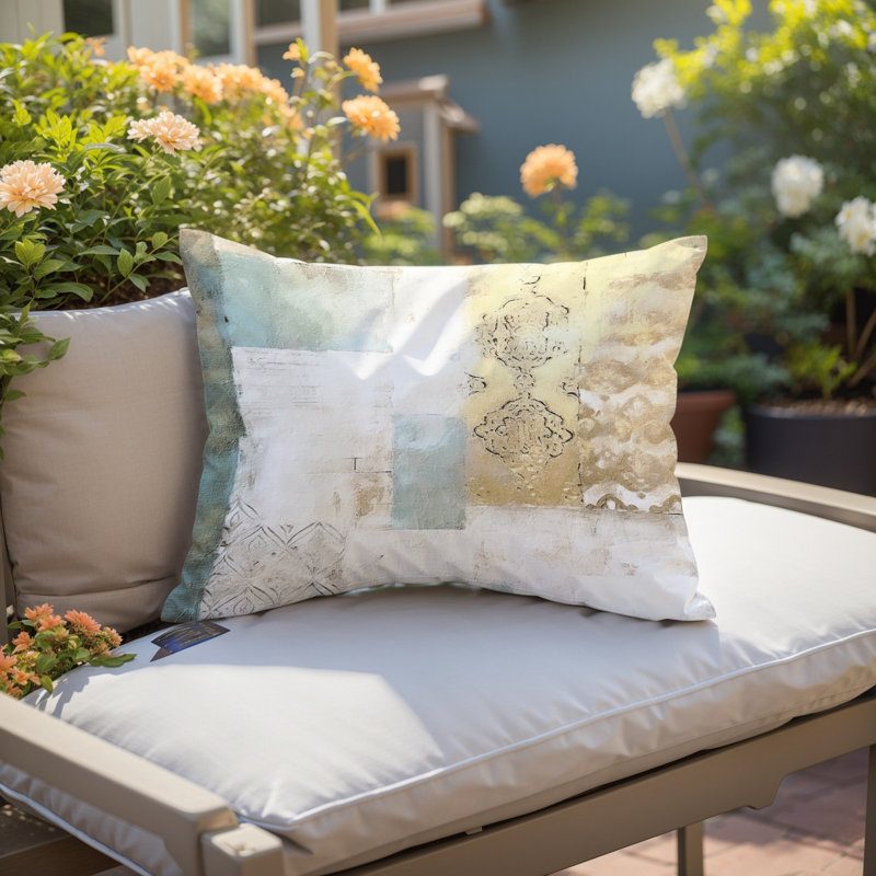 Carsten Abstract Outdoor Reversible Throw Pillow, 25"H x 18"W, Emerald/Gold