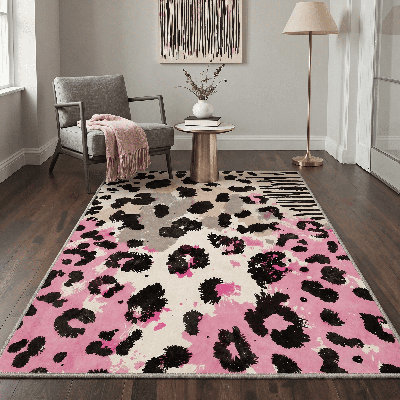 Alpsville Verona Animal Leopard Print Machine Washable Pink / Beige / Black / Gray Indoor Area Rug with Non-Slip Backing