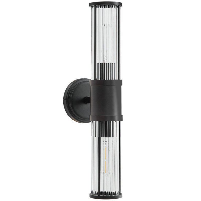 Modern 2-Light Bathroom Vanity Wall Sconce with Glass Rod Shade - Megen, Matte Black