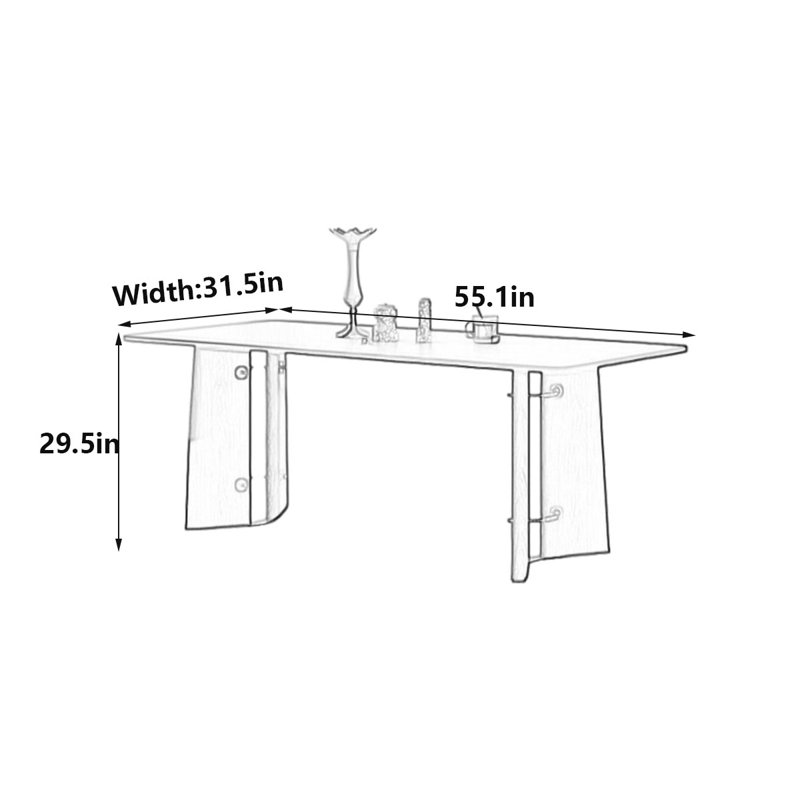 Table rectangulaire française en ardoise rétro, H 29,5 po x L 55,1 po x l 31,5 po