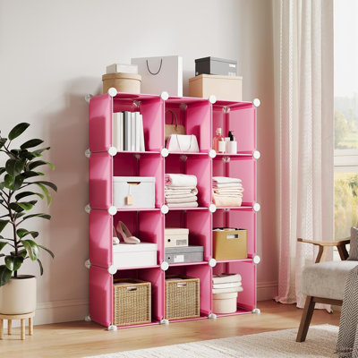 12-Cube Storage Organizer.  Stackable Shelving Unit with Anti-Tip Kit. 12.6” Cubes for Bedroom. Closet.  Room