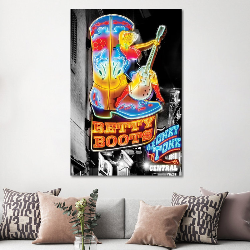 Nashville Broadway Neon Honky Tonk - impression sur toile tendue, H 60 po x l 40po x P 1,5 po