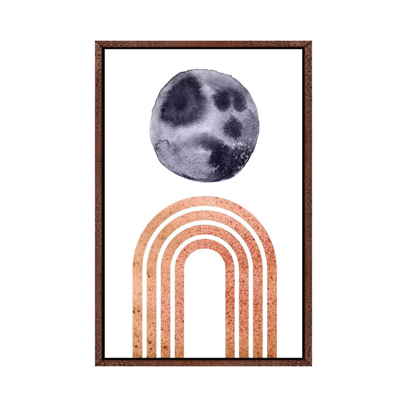 Navy Blue Moon And Terracotta Rainbow by Whales Way - Print on Canvas, 66.04cm H x 45.72cm W x 3.81cm D
