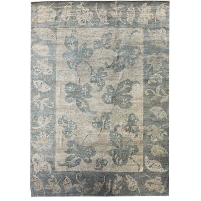 Tapis ivoire / vert ardoise unique 9 pi 2 po x 12 pi 1 po Butterfly Leaves