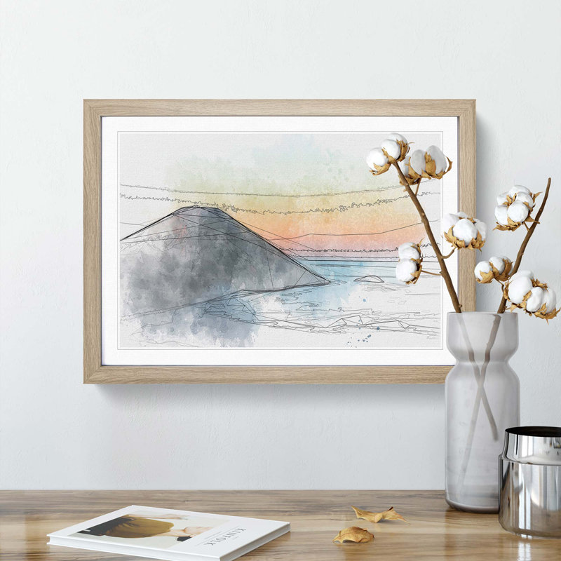 Mount Sumbing in Indonesia in Abstract - Picture Frame Drawing Print, 62cm H x 87cm W x 2cm D, Oak Framed