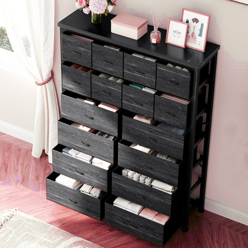 Aninye 16 - Drawer Chest of Drawers, Black
