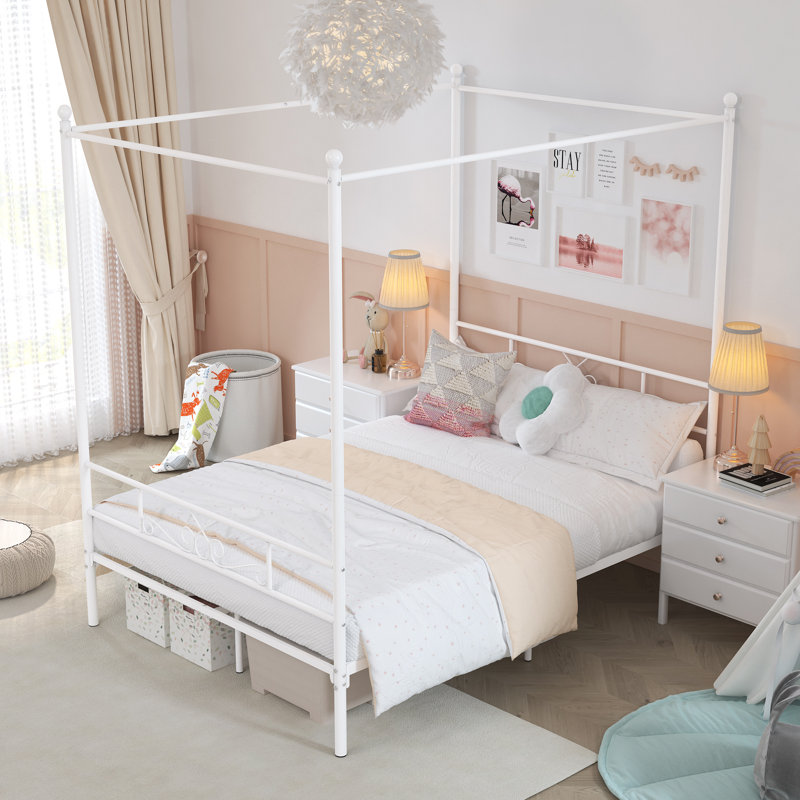 Alex-Jay Metal Canopy Bed, White, Queen