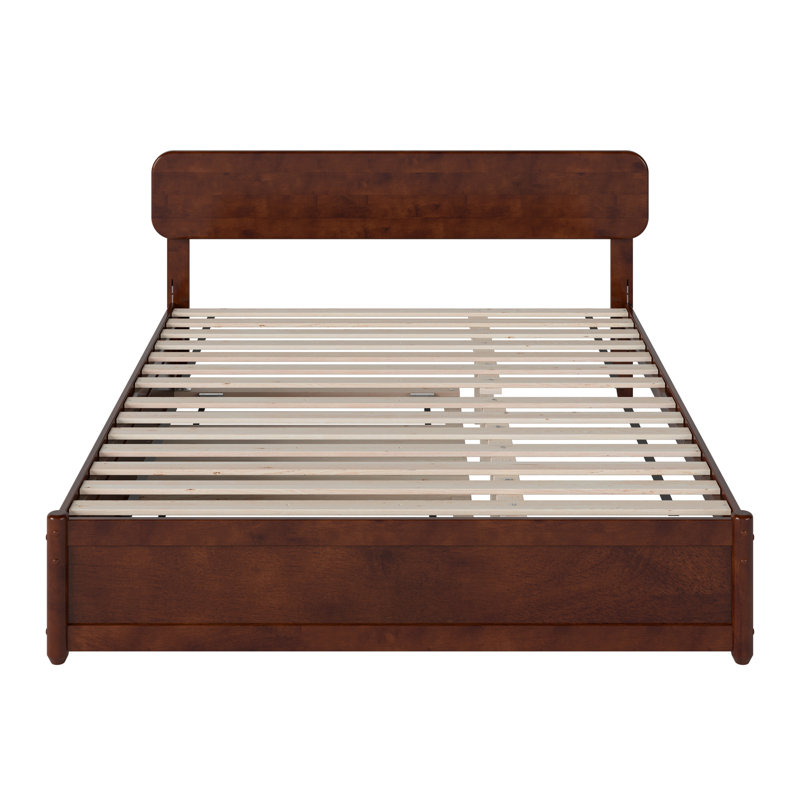 Lit plateforme en bois massif avec lit gigogne assorti Ause, Grand, Noyer