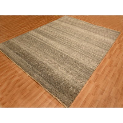 8'x10'3" Stone Gray, Modern Grass Design, Undyed Natural Wool, Tone on Tone, Hand Knotted, Oriental Rug