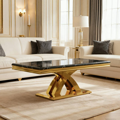 Table basse de luxe pour salon Hendricken, base en métal doré poli de 48 po