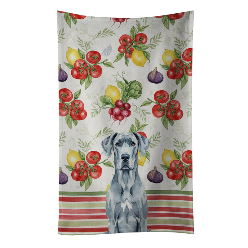 Blue Great Dane Vegetables Kitchen Towel, Blue Great Dane