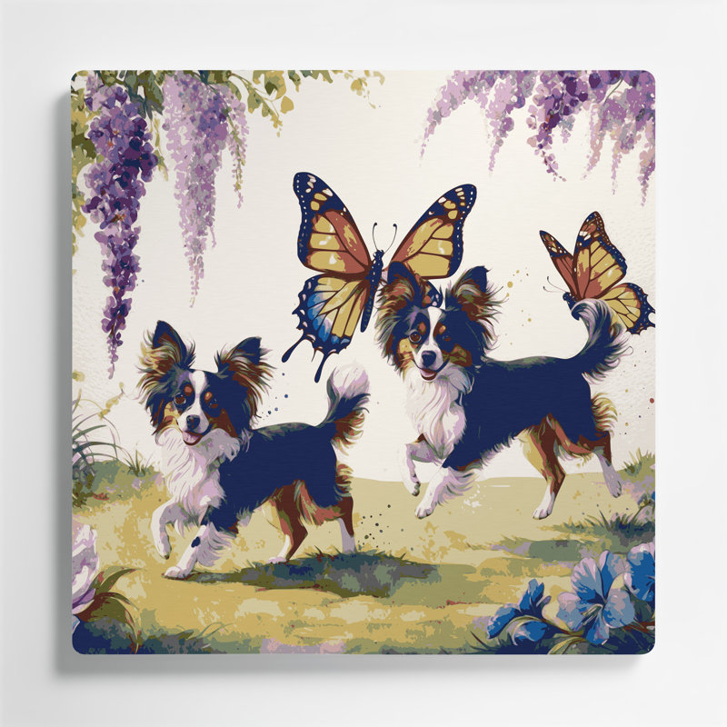 «Dogs Papillon», art mural en métal beige, H 12 po x l 12 po
