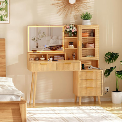 Bureau de maquillage avec lumières et prise électrique