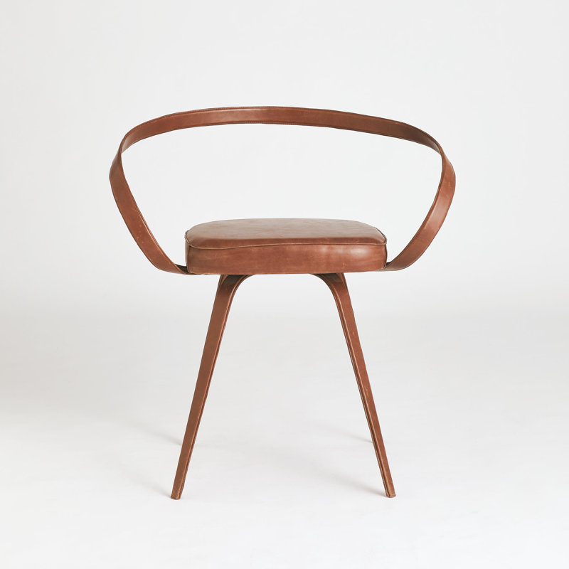 Tan Genuine Leather Side Chair with Metal Frame